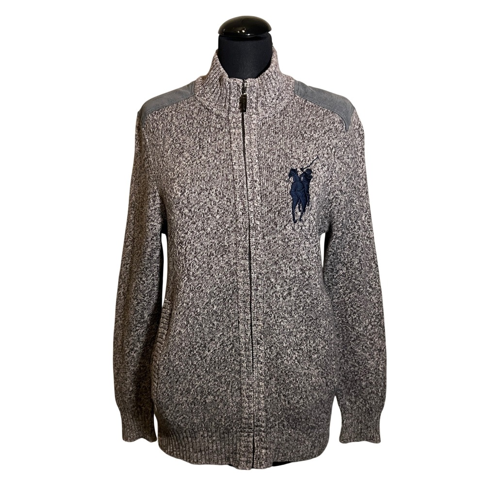 Polo Sport Ralph Lauren Mens Grey Marl Full Zip Cardigan Sweater Pony Logo M